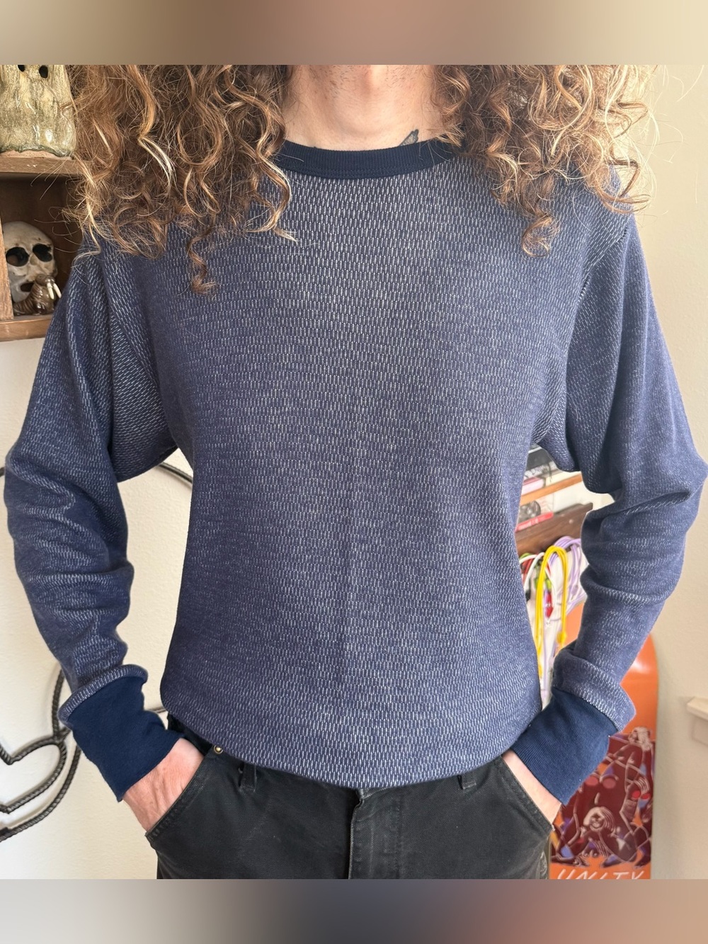 Navy Blue Honeycomb Thermal Indera Mills ~ Size Medium